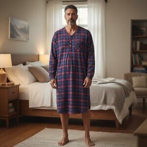 Hill & Archer Comfort Cotton Nightshirt Long Sleeve Sleep Shirt L